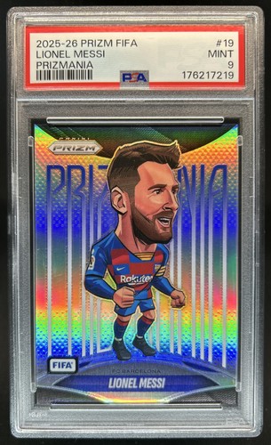 2025-26 Panini Prizm FIFA Lionel Messi Prizmania SSP #19 Barcelona PSA 9
