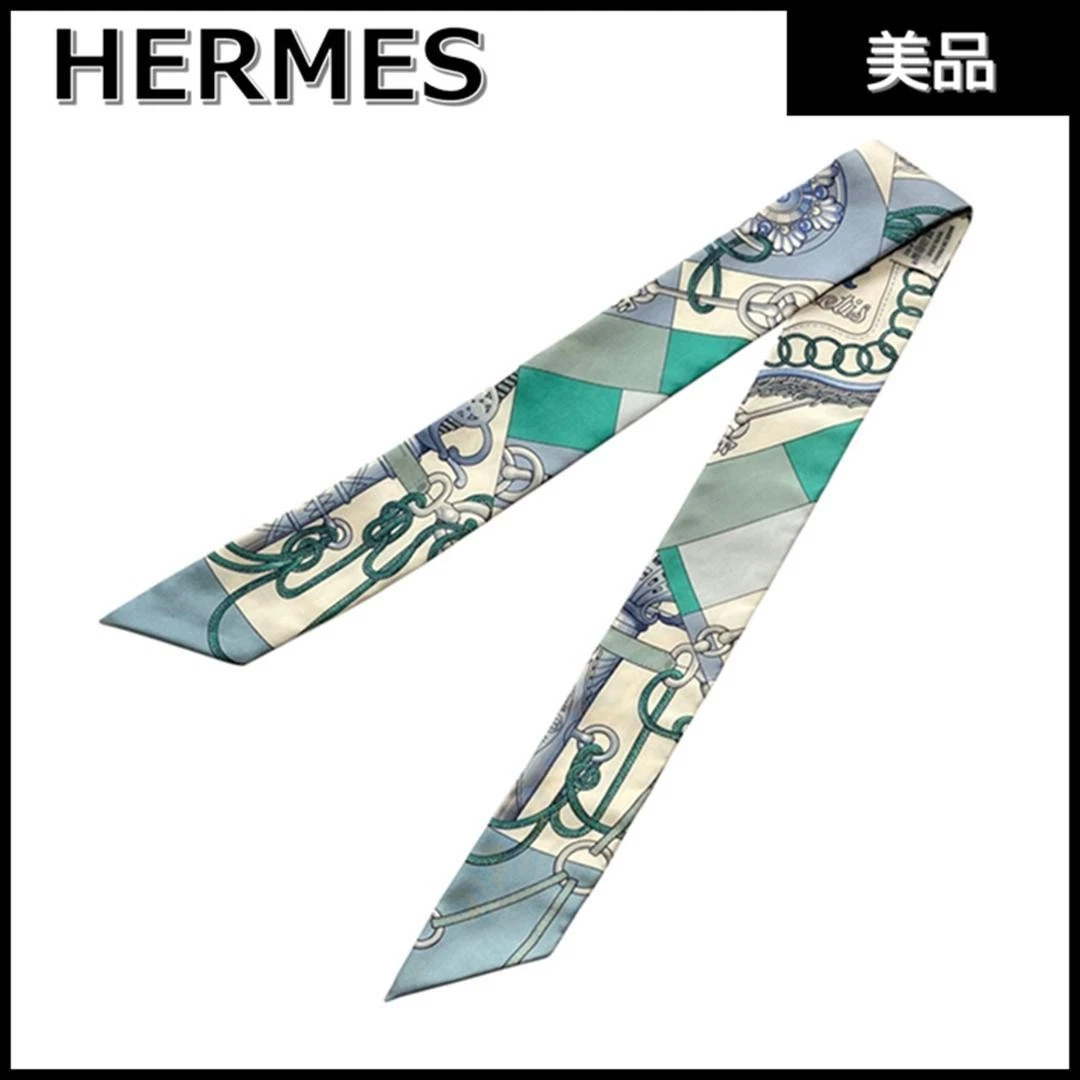Hermes — HERMES Twilly Cliquetis Silk Scarf Mint Green Multicolor 33.5in SR1660