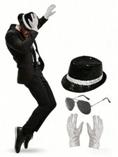 Michael Jackson Halloween Costume Set Fedora Hat Gloves Aviator Glasses