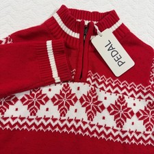 PEDAL Kids Red Alpine Snow Flake 1/4 Zip Christmas Sweater Cotton Sz 8 NWT