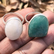 Gorgeous Amazonite Mix Gemstone 2PCS Rings 925 Sterling Silver Plated Jewellery