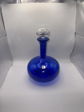 vintage Blenko hand-blown glass decanters Crystal Blue