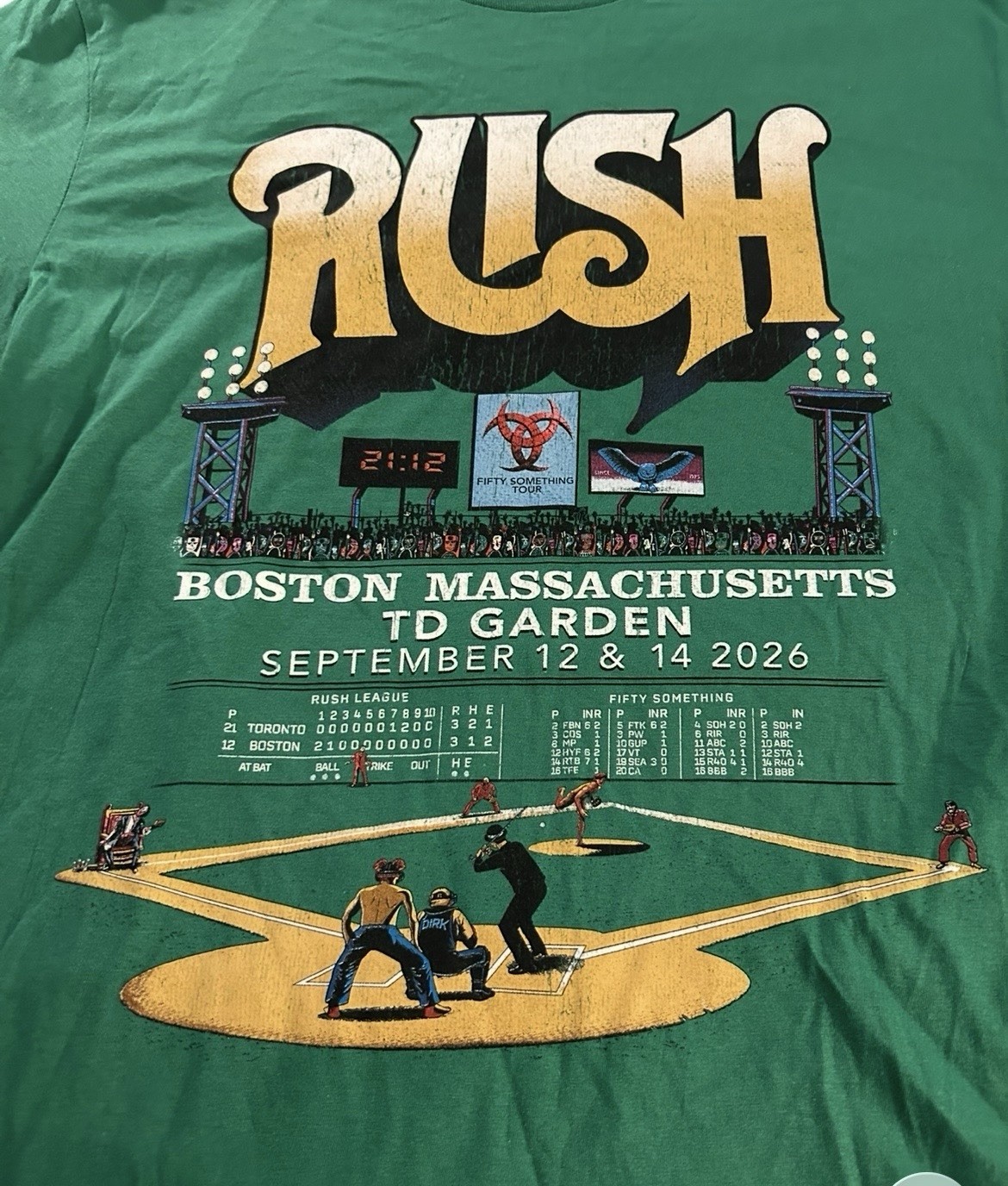 OFFICIAL RUSH FIFTY SOMETHING 2026 TOUR TD BANK  ARENA BOSTON EVENT SHIRT L