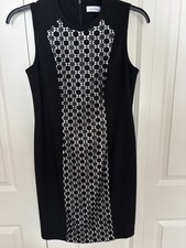 Calvin Klein Dress Sleeveless Sheath Black and White Lace Detail Size 6.