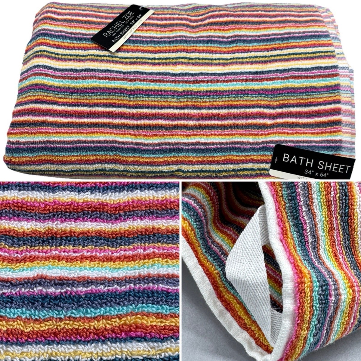 Rachel Zoe Rainbow Stripe Oversized Bath Towel Sheet Locker Loop
