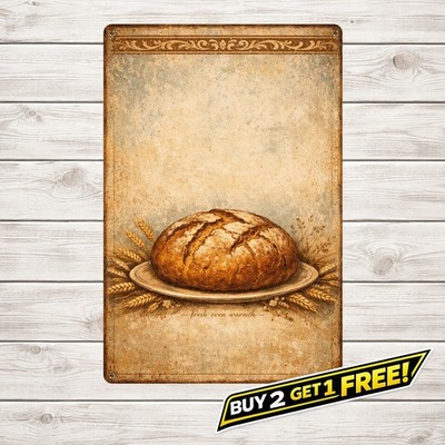 Rustic Bakery Bread Wheat Floral Distressed Vintage Metal Tin Sign 8x12