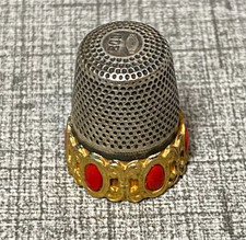 VINTAGE 800 Silver Thimble Prong Set Red Cabochons Rare HTF EUC