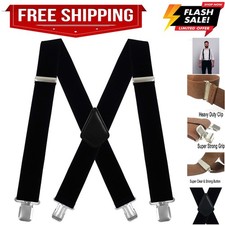 Men's X-Back 2 Inches Wide Heavy Duty Clips Adjustable Suspenders