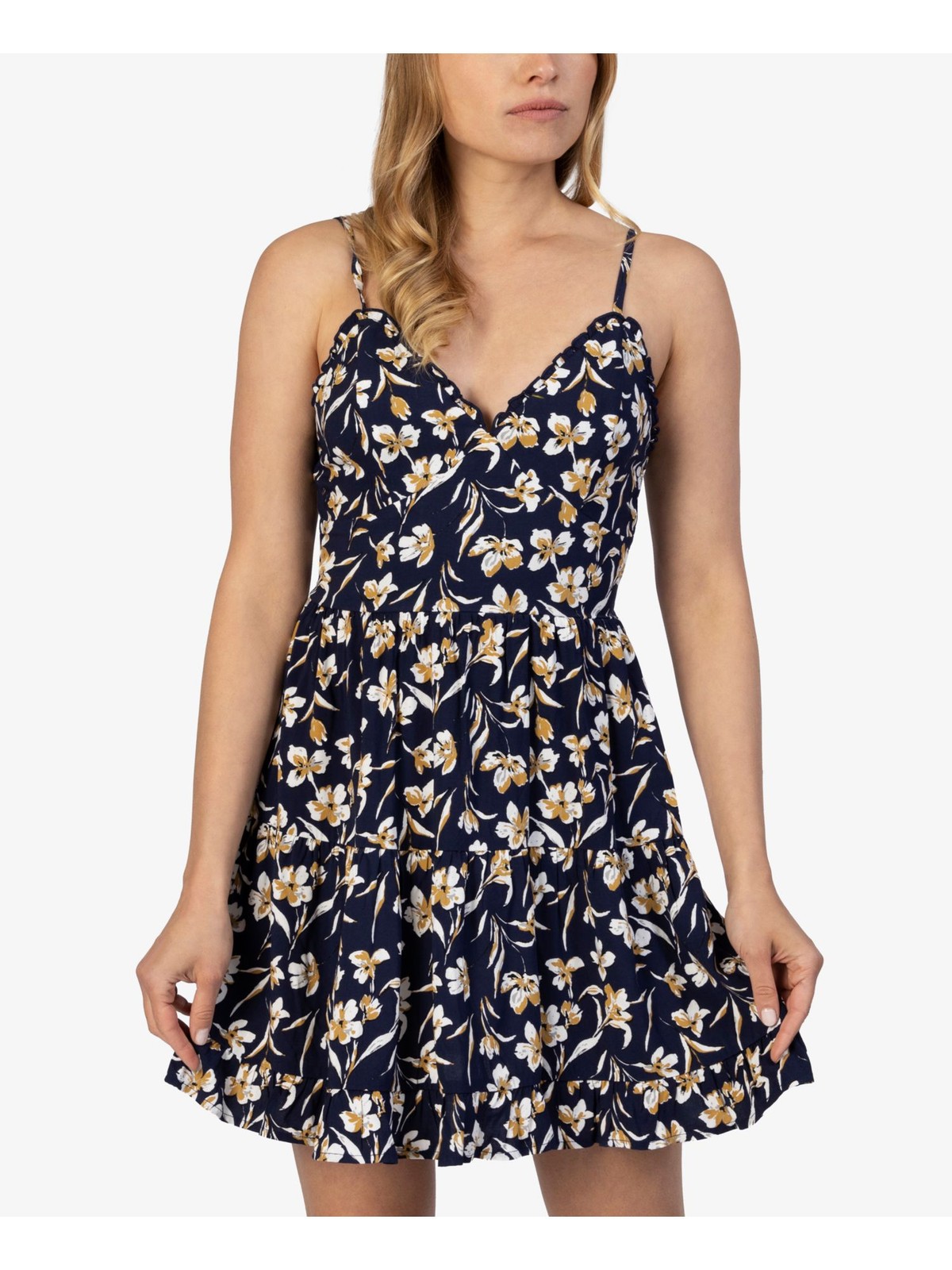 SPEECHLESS Womens Fit + Flare Short Dress Navy Spaghetti Strap Juniors XXS
