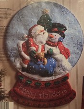 RARE 2007 New Bucilla Christmas Stocking Snowglobe Santa/Snowman Felt Kit