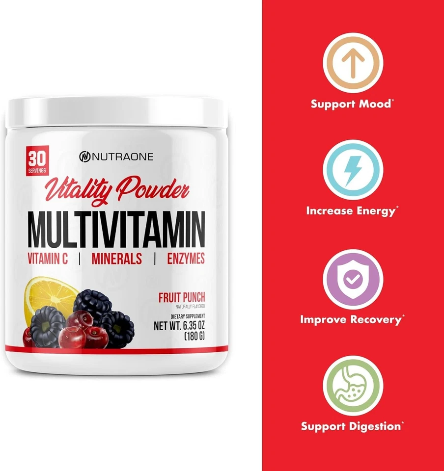 Vitamina en polvo NutraOne Vitality, ponche de frutas, 30 porciones, apoyo inmunológico Foto 2 de 4