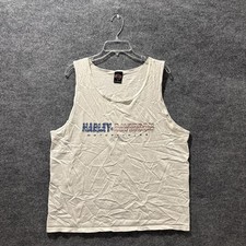 Vintage 90  s Harley Davidson Motorcycle White STAINED Tank Top Men  s XL HTF Rare