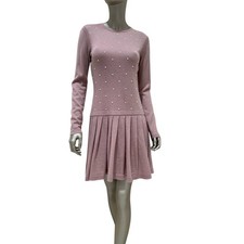 CHANEL 2014 Pink & White Pearl Mohair-Cashmere Dress Sz.38