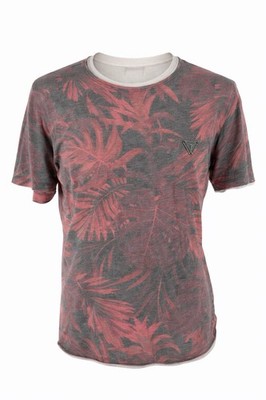Guess Los Angeles Tropical Leaf Print T-Shirt Grau Rosa Kurzarm Tee Herren L