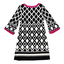 Eliza J Womens Dress Size 4 Black White Diamond Print Pink Trim Career Party
