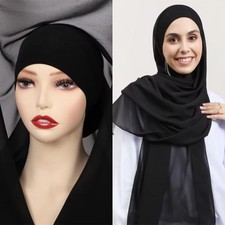 Bulit-In Magnets Instant Chiffon Hijab Scarf 2in1 Islamic Head Wrap Outdoor