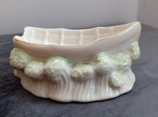 Belleek Irish China Rowing / Dingy Trinket Dish or Salt Boat Green 6th Backstamp