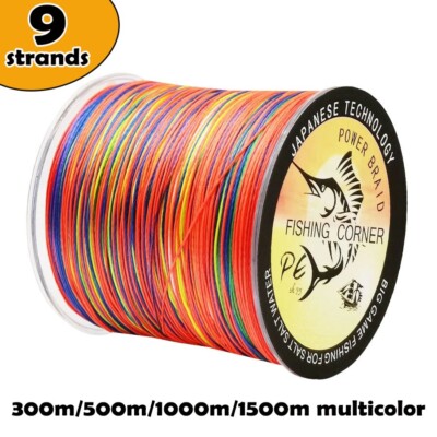 9Stränge PE Braid geflochtene Angelschnur Farbig Super Power Linie 300M - 1500M