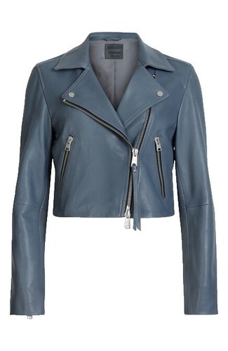 AllSaints Valley Biker Black Leather Moto Jacket Women's Size UK 8