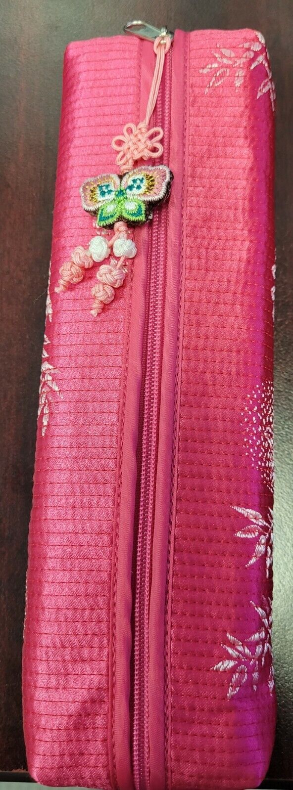 Korean Pencil Case Pink with Butterfly & Light Pink Flower Design