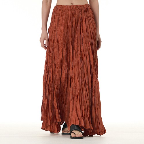 Womens Draping Wrinkled Long Skirt Ladies Loose Slimming Swing Dress Large Size - Picture 17 of 34