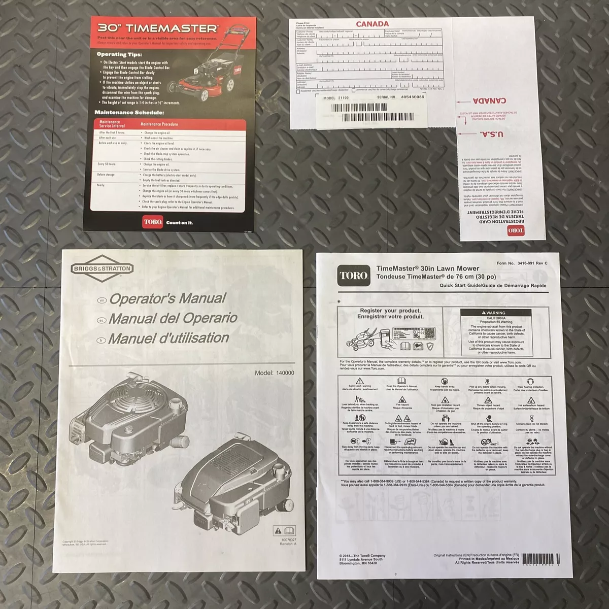 Toro timemaster online 30 owner's manual