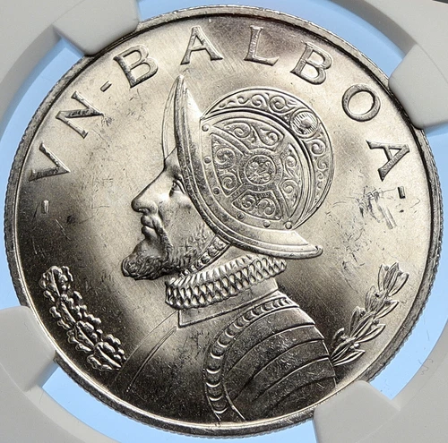 1966 PANAMA Large Silver CONQUISTADOR VINTAGE Old Silver BALBOA Coin NGC i106231