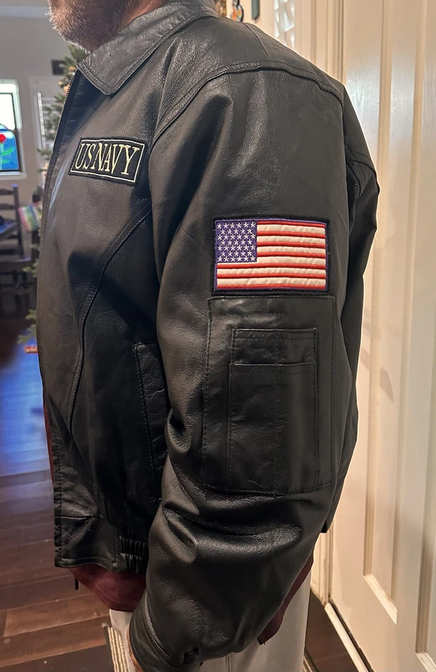 Chaqueta de cuero negra de EE. UU. AZUL MARINO talla 2XL azul marino de Estados Unidos Foto 3 de 4