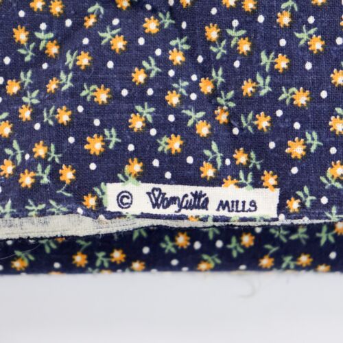 Vintage Cotton Fabric Calico Tiny Flowers Floral Blue Orange Ditsy 32x45 Med Wt - Picture 3 of 4