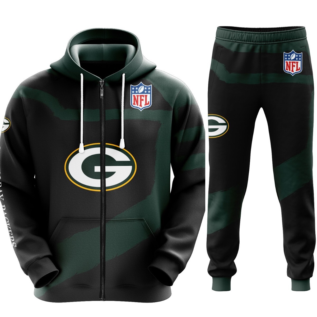 Green Bay Packers Men Tracksuit Zipper Hoodie Pants Sweatsuit