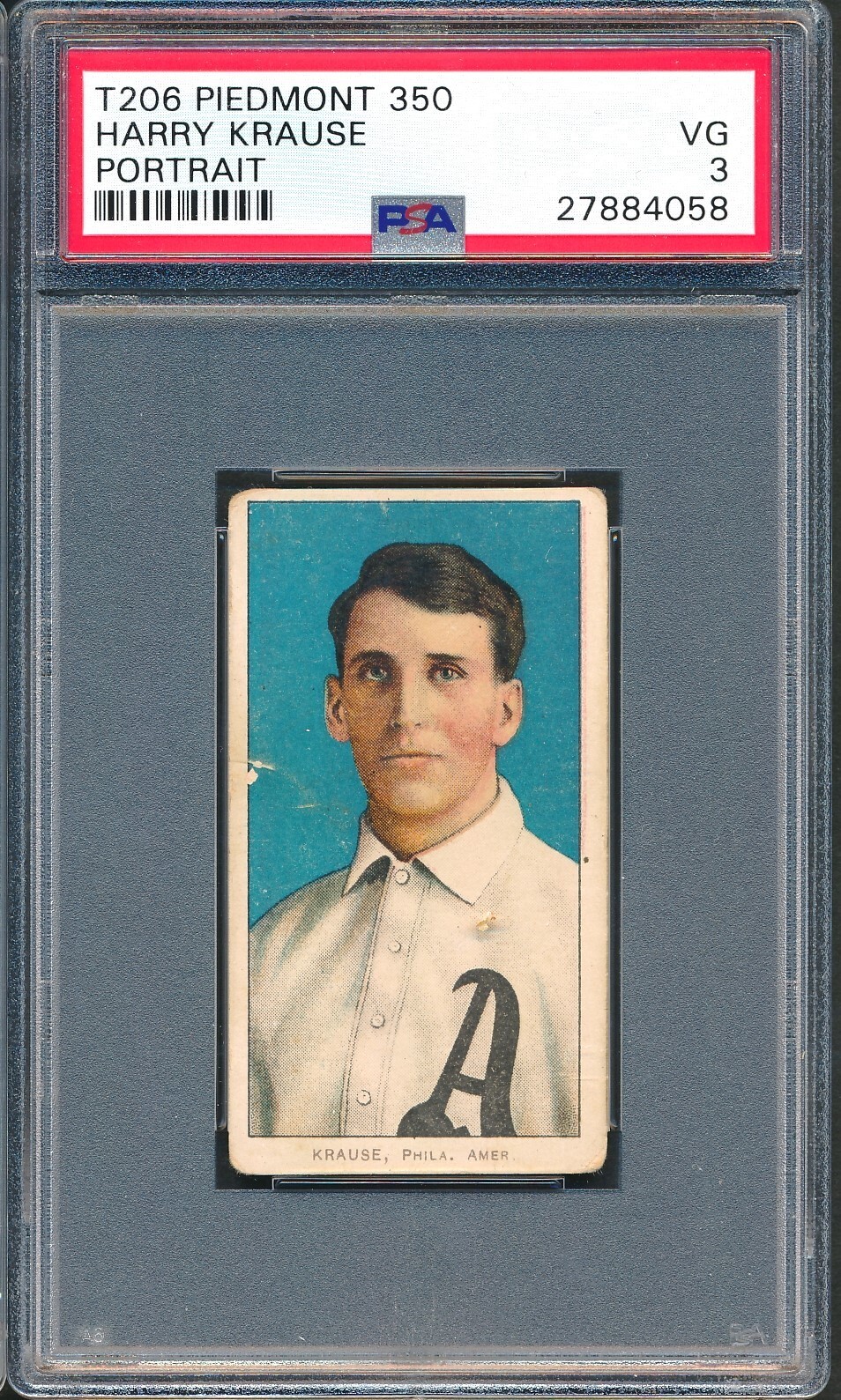 T206 Piedmont 350: HARRY KRAUSE Portrait, Philadelphia A's ~ PSA 3