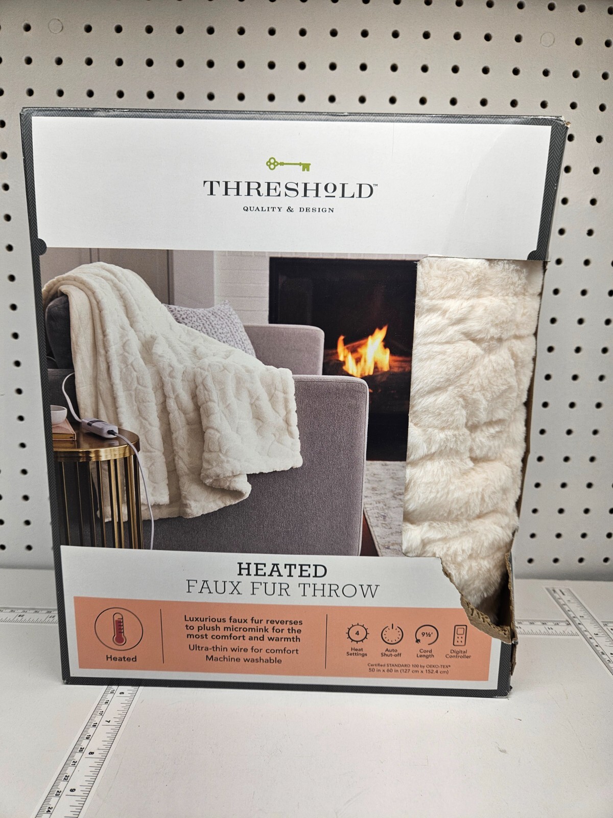 Threshold Heated Faux Fur Electric Throw Blanket 50u0026#034;x60u0026#034; Ivory -  Ripped Box | eBay