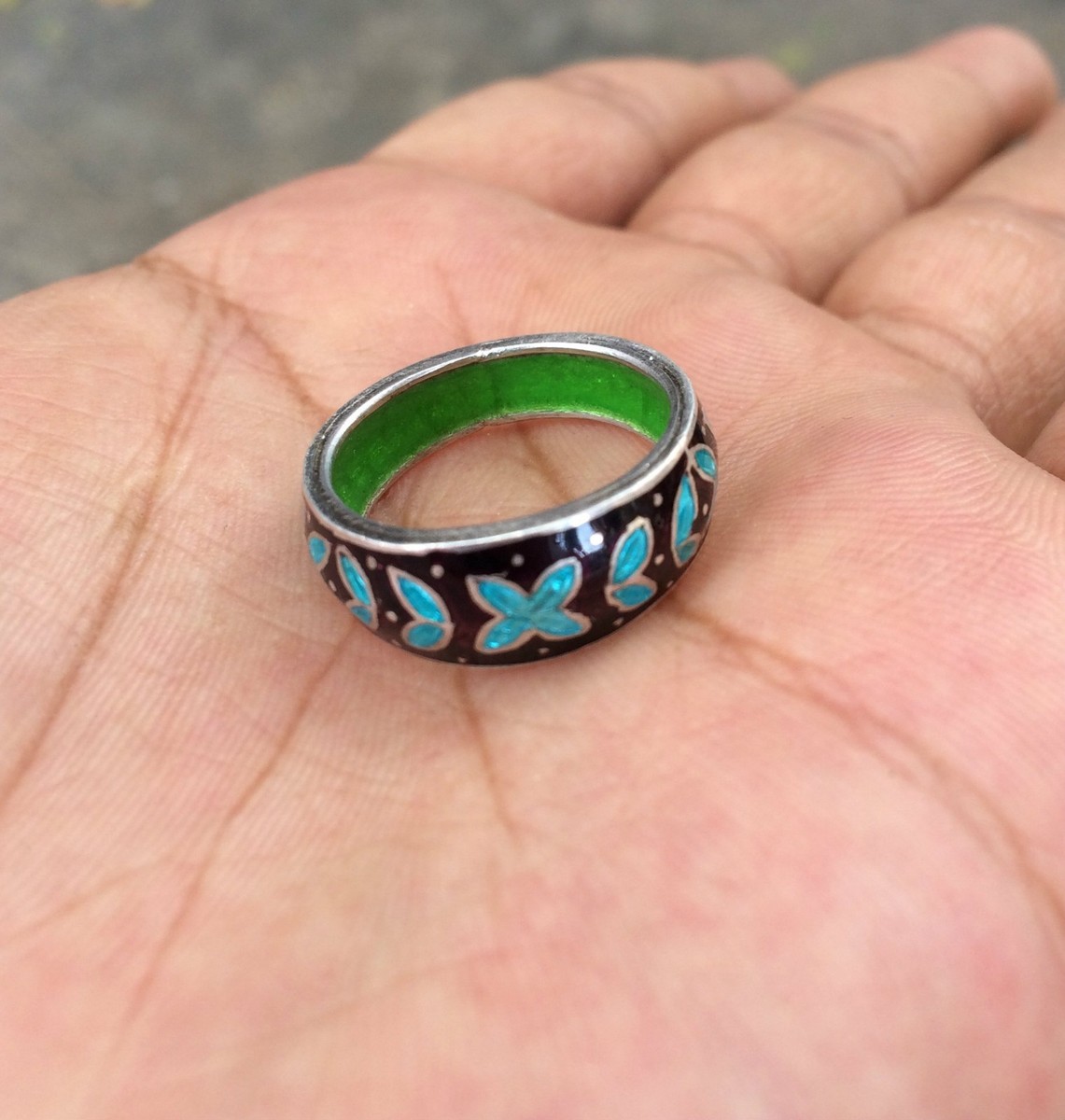 Vintage Enamel Ring 925 Sterling Silver Unique Shaped Collectible