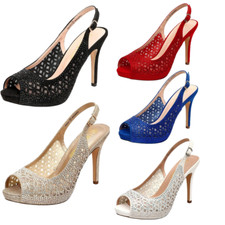 Women Stilettos High Heel Sandals Platform Dress Rhinestone Peep Toe Pumps Shoes