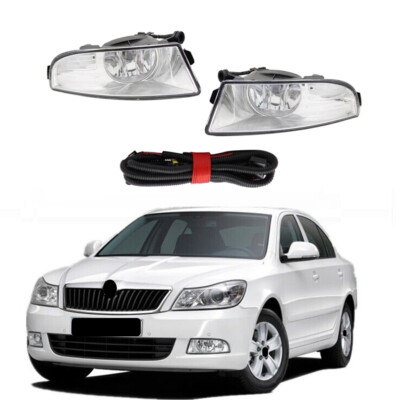 Pair Fog Lights Front Bumper Lamps+Wiring For Skoda Octavia A5 A6 2009-2013