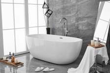 Bathtub Glossy White Freestanding Modern Acrylic Bathroom Soaking Bath Tub 70"