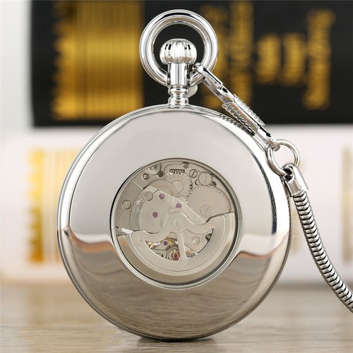 Orologio da tasca Steampunk uomo scheletro meccanico automatico catena vita quadrante aperto - Foto 2 di 9
