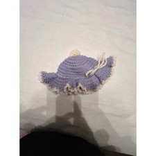 Handmade Crochet Ruffle Brim Sunhat Purple Girls Party Hat Bow Accent