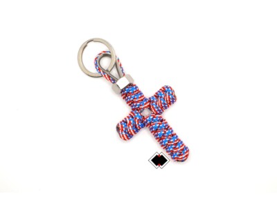 Cross keychain 550 Paracord Old Glory God Bless America 4th of July made in USA