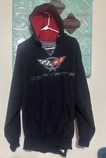 Vintage 90s Mens Large Faded Spell Out Corvette Racing Heavyweight Hoodie Black