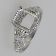 Filigree Sterling Silver Semi Mount Ring Setting Emerald OCT 9x7mm