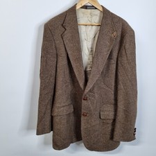 Vtg Stafford Sport Coat BARLEYCORN Wool TWEED LEATHER Elbow Patch Blazer Sz 44L