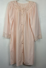 Vtg Robe Womans L Pink Gilead Lace Nylon Lingerie Peignoir Button Up USA Coquet