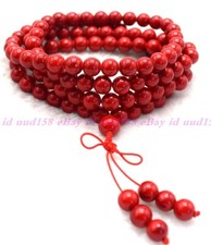 AAA 6/8mm Tibetan Buddhism 108 Red Coral Prayer Beads Gems Mantra Mala Necklace