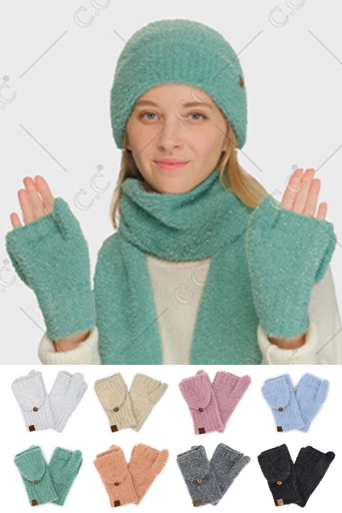 C.C Exclusive Women's Classic Metallic Eyelash Solid Mitten Winter Glove