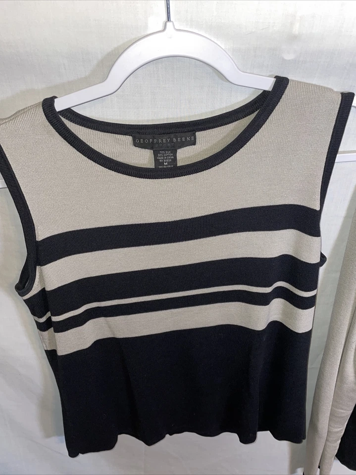 Geoffrey Beene Womens Light Cardigan With Camisole Size Medium Black Beige - Image 3 of 4