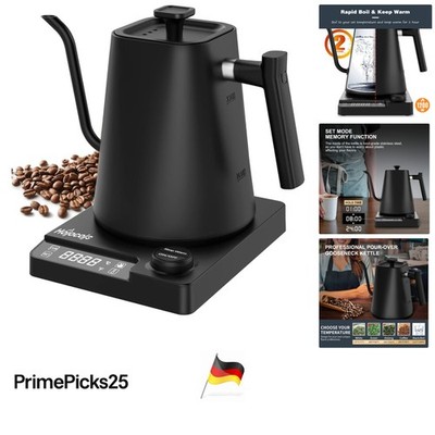 Wasserkocher 1L Edelstahl schwarz Temperaturregelung Warmhaltefunktion