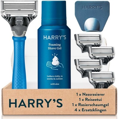 Harry s Nassrasierer für Männer   Rasier-Set mit blauem Griff, 4 Ersat