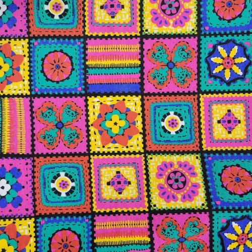 Vintage Tandem Textiles Granny Square Printed Fabric - 66" x 86" - Picture 2 of 6