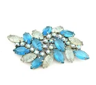 Vintage Blue Rhinestone Brooch Aurora Borealis Ornate Costume Jewelry Pastel
